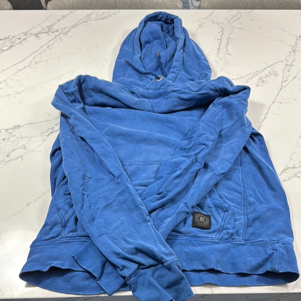 American Eagle Outfitters Men's Destressed Vibrant Blue Hoodie
